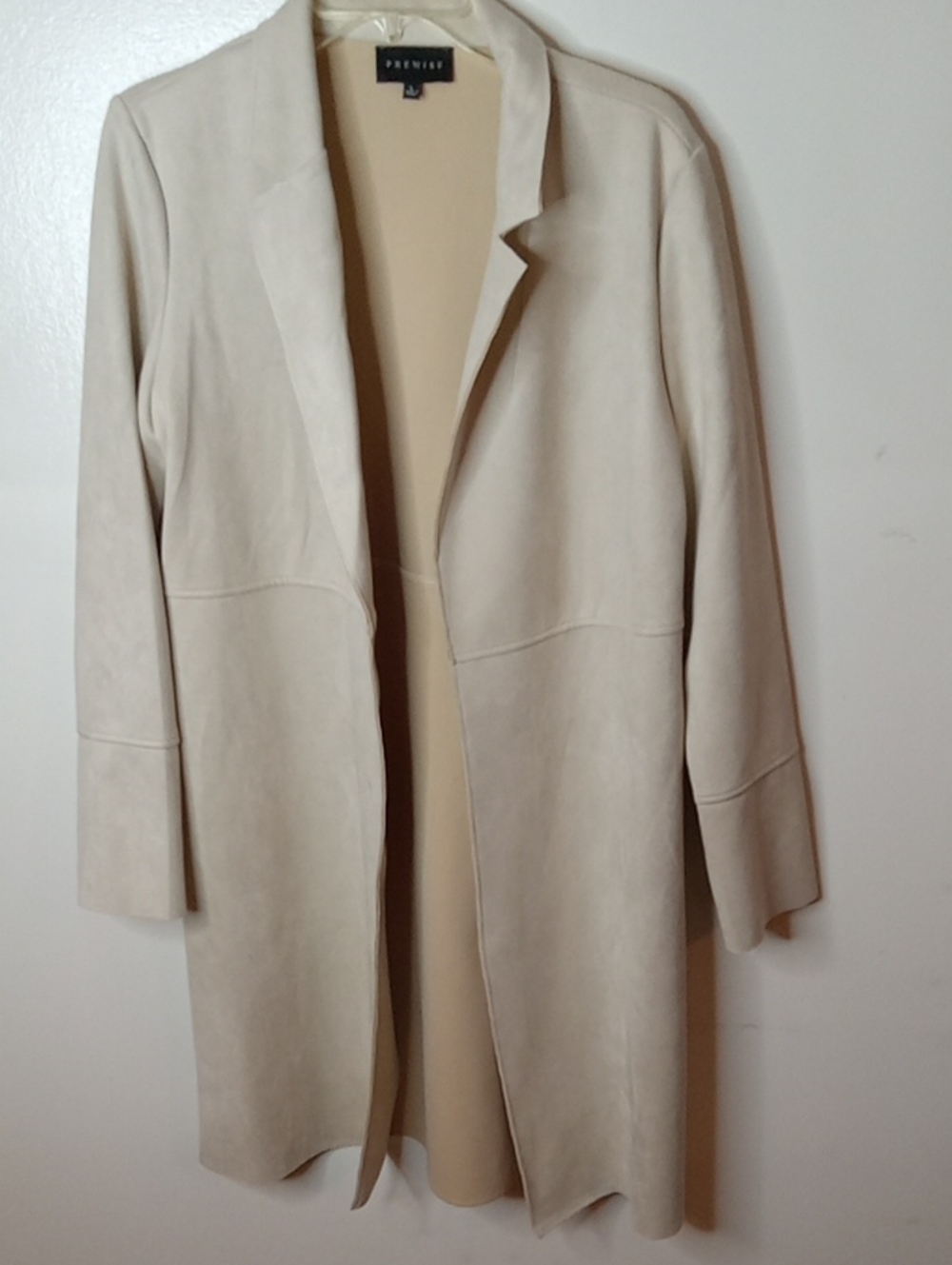 Premise Women's Size Large Cream Open-Front Long Trench Coat